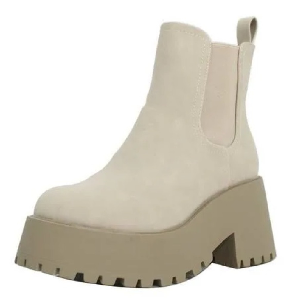 Soda Chelsea Chunky Lug Sole Mid Heel Ankle Bootie Double Elastic Size 10